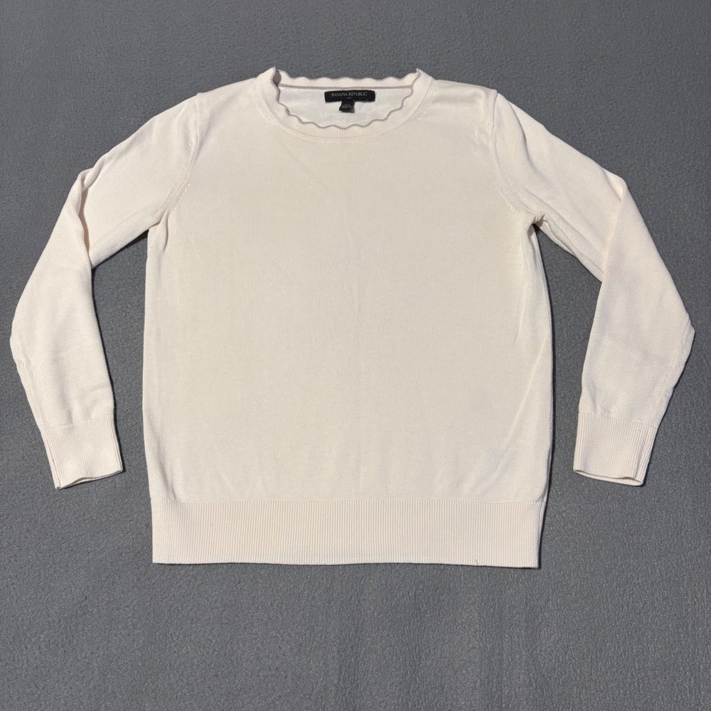 Banana Republic Sweater Womens XSP Ivory Scalloped Neck Long Sleeve 486269-01